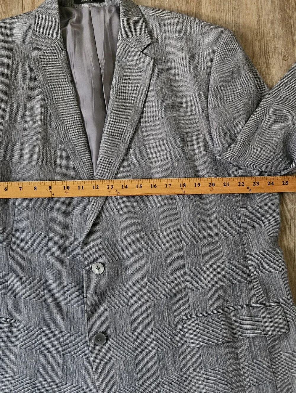 Lauren Ralph Lauren Men's Gray 100% Linen Windowpane Plaid Two Botton Blazer 48R
